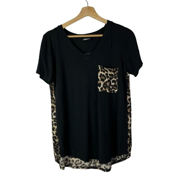 Boutique Heimish Black & Brown Leopard Print V-Neck Short Sleeve T-Shirt S - Picture 2 of 3